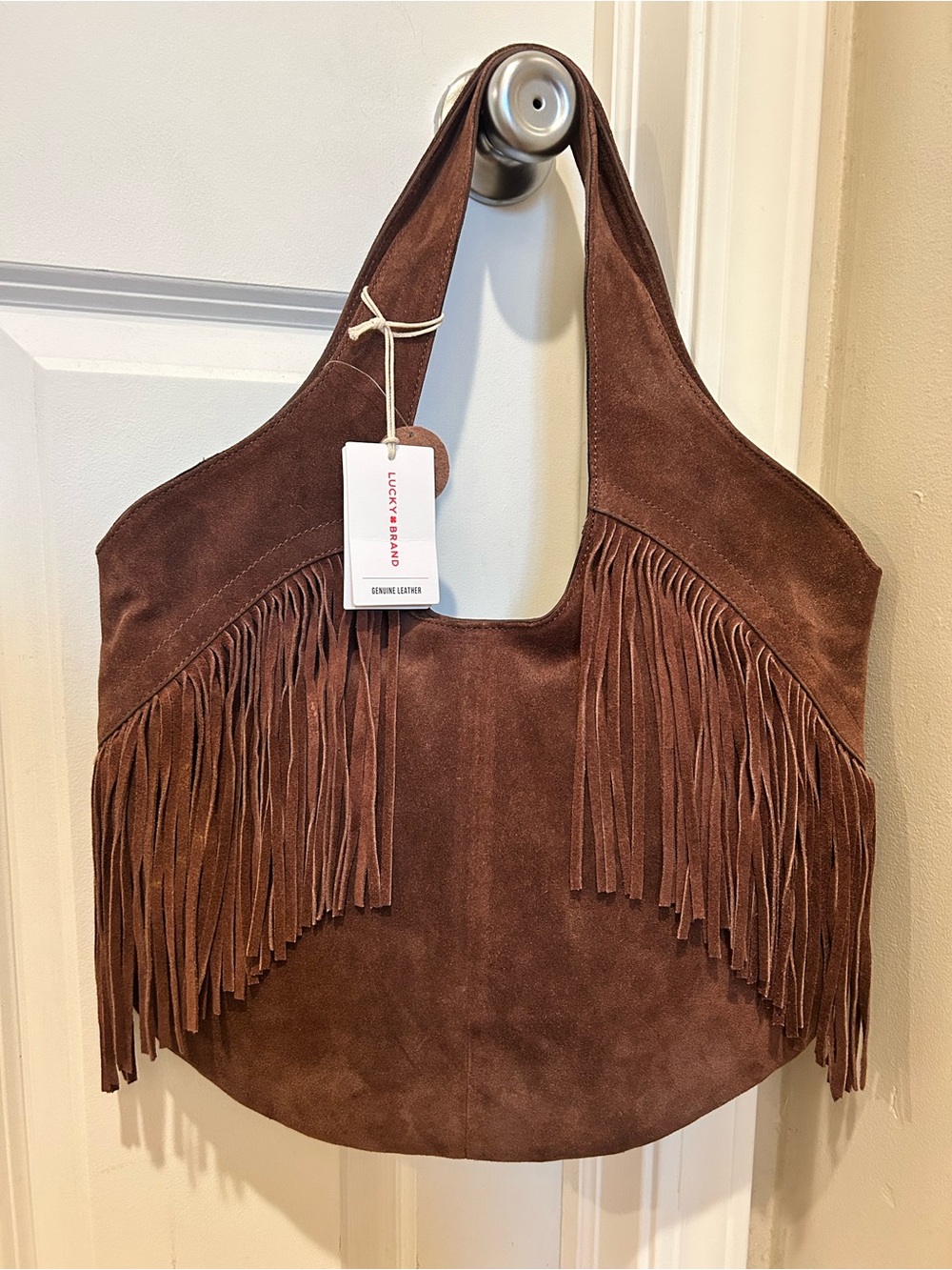 🍀NWT Lucky Brand Nyra Suede Fringe Boho Shoulder Bag Purse in Dark Cappuccino